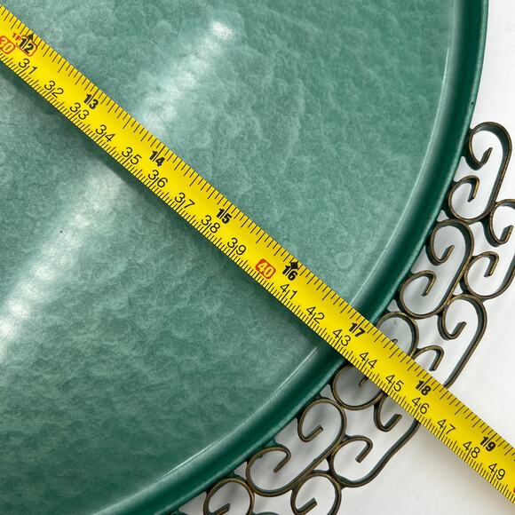 Hollywood Regency Enameled Finish Round Tray by Moire Glaze Kyes Green Vintage - Picture 5 of 9